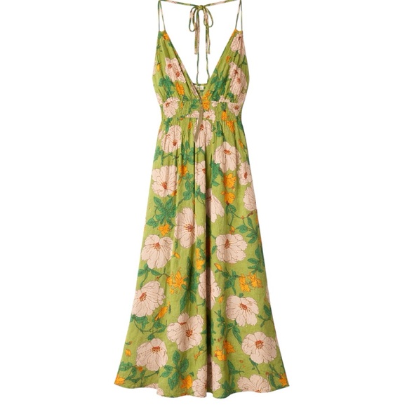 Anthropologie Timing Green Floral Maxi Dress NWT Large Boho Cottagecore Beach - Picture 2 of 5